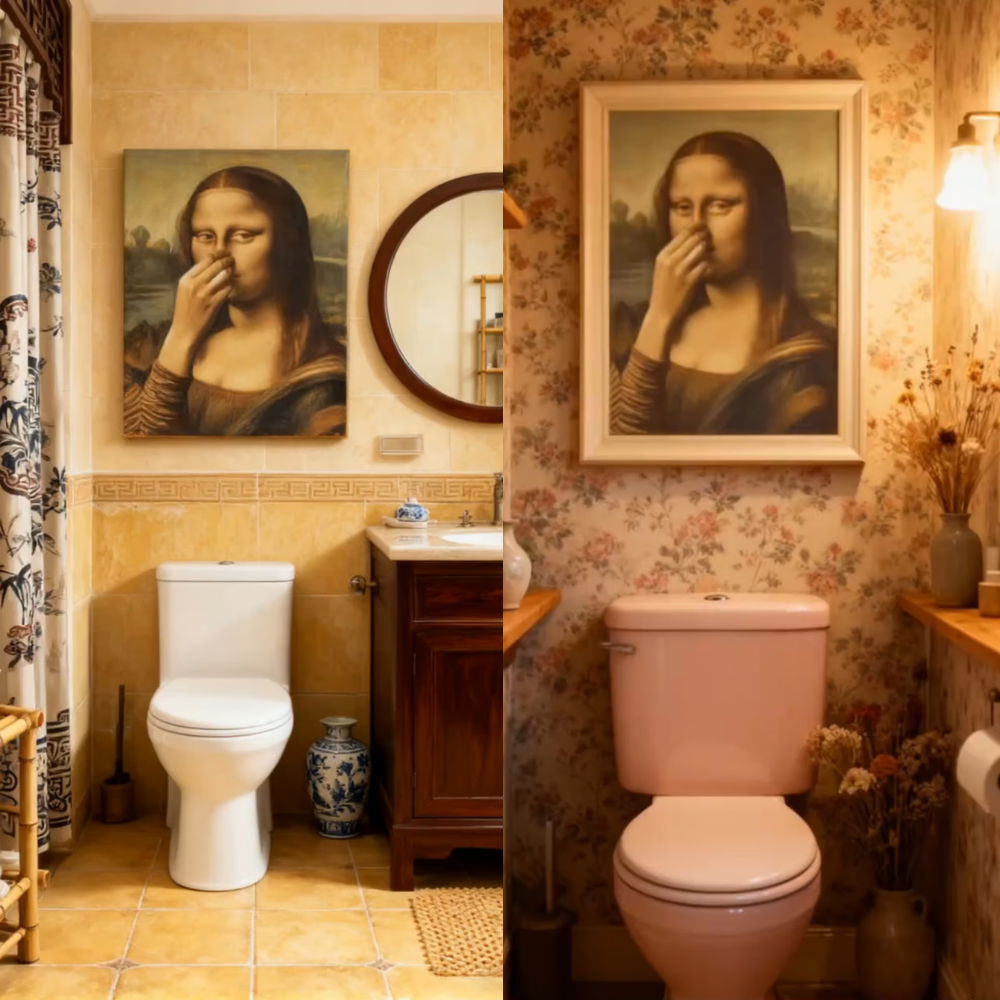Mona Loo™ – Vintage Sjovt Badeværelses Monalisa Vægkunst