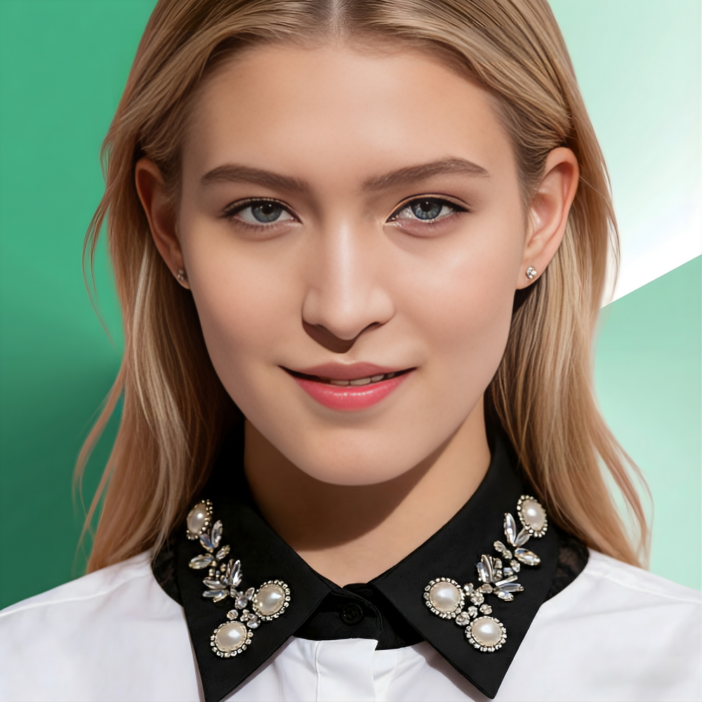 EleganCrest™ – Falsk Skjortekrave med Diamant- & Perledetaljer