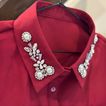 EleganCrest™ – Falsk Skjortekrave med Diamant- & Perledetaljer