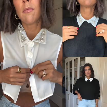 EleganCrest™ – Falsk Skjortekrave med Diamant- & Perledetaljer