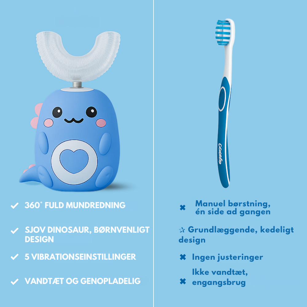 KiddieBrush™ | U-formet 360° ultrasonisk tandbørste til børn – gør tandbørstning sjovt, nemt og effektivt