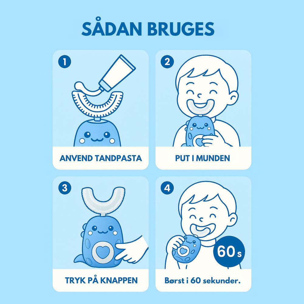 KiddieBrush™ | U-formet 360° ultrasonisk tandbørste til børn – gør tandbørstning sjovt, nemt og effektivt