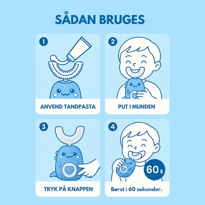 KiddieBrush™ | U-formet 360° ultrasonisk tandbørste til børn – gør tandbørstning sjovt, nemt og effektivt