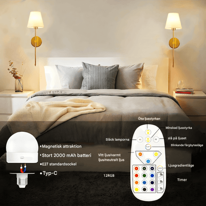AMARA – Trådløs væglampe med genopladeligt batteri, dæmpbart RGB-lys og fjernbetjening
