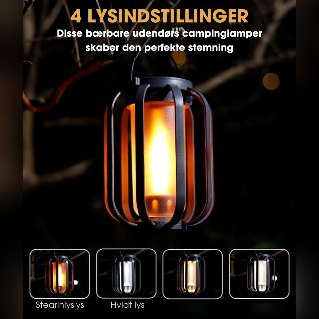 CampFlameGlow™ - Lampe med realistisk flammeeffekt – Opladelig via USB & solenergi