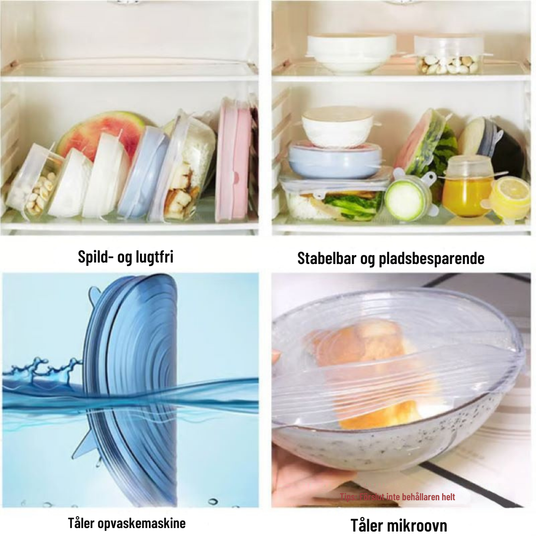 BevarFrisk Kompakt | Silikonovertræk Stretchlock Genanvendelige Lufttætte Madlåg