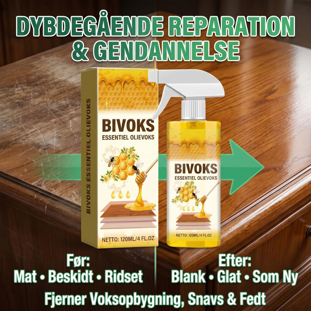HoneyWax™ – Alt-i-en Bivoks-spray til Træpleje
