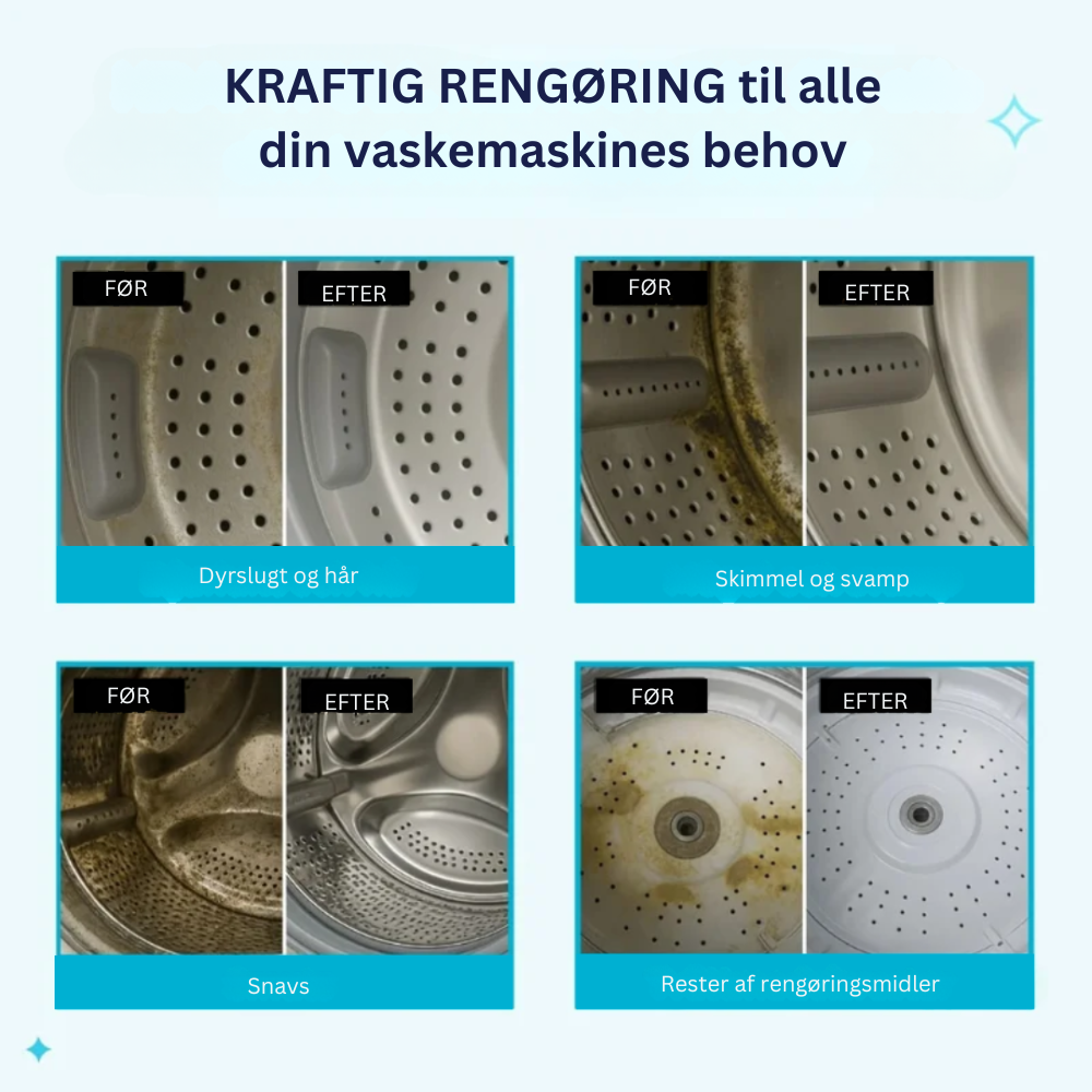 PureWashTabs™ | Gør din vaskemaskine frisk, ren og levende igen