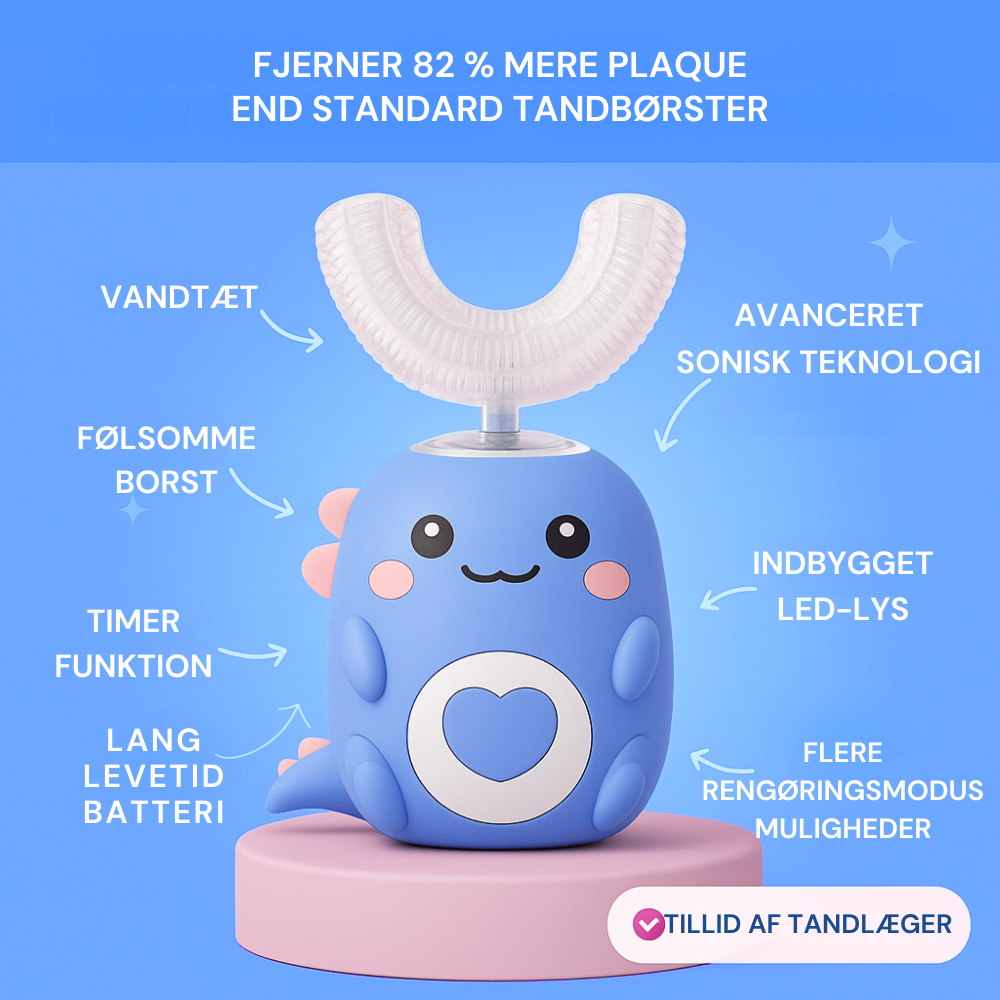 KiddieBrush™ | U-formet 360° ultrasonisk tandbørste til børn – gør tandbørstning sjovt, nemt og effektivt