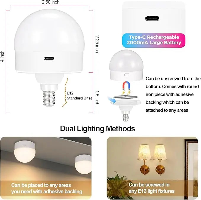 Genopladelig trådløs LED-lampe med fjernbetjening – 15 farver & dæmper (E12 og E26/E27)