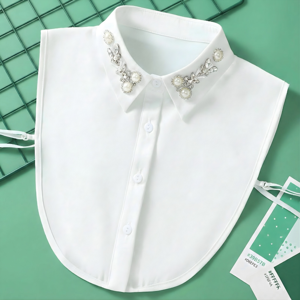 EleganCrest™ – Falsk Skjortekrave med Diamant- & Perledetaljer