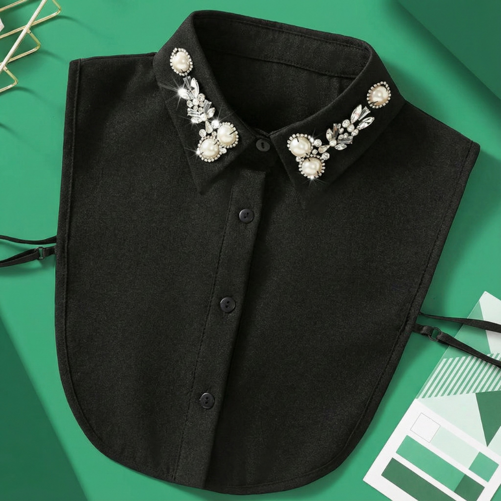EleganCrest™ – Falsk Skjortekrave med Diamant- & Perledetaljer