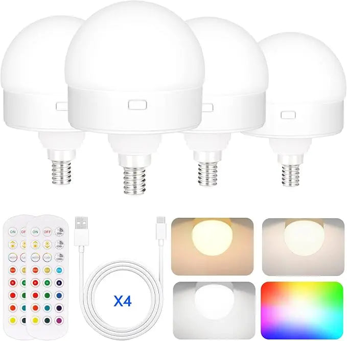 Genopladelig trådløs LED-lampe med fjernbetjening – 15 farver & dæmper (E12 og E26/E27)