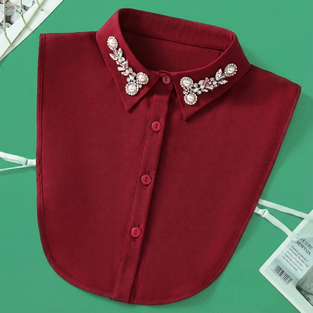 EleganCrest™ – Falsk Skjortekrave med Diamant- & Perledetaljer