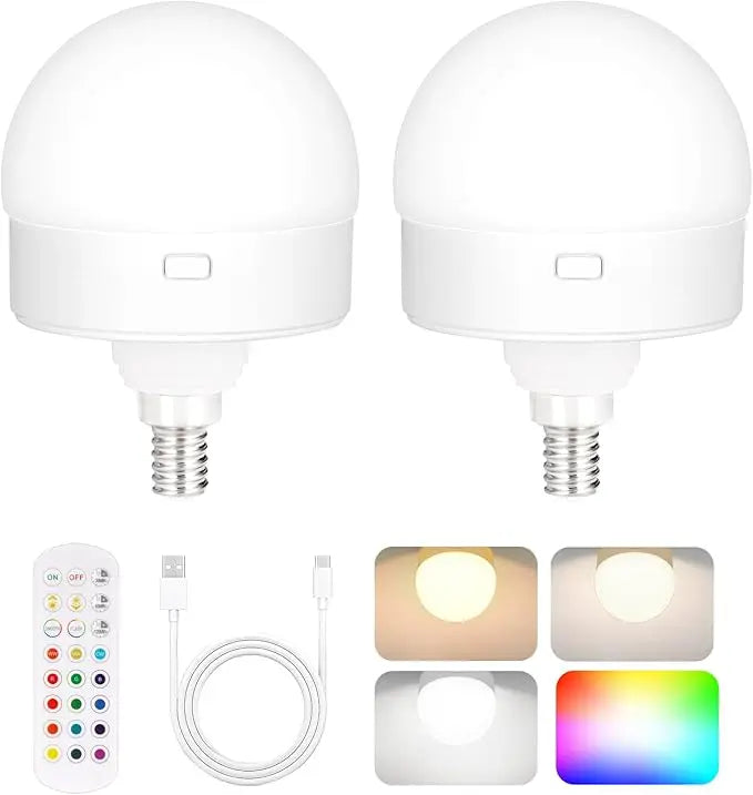 Genopladelig trådløs LED-lampe med fjernbetjening – 15 farver & dæmper (E12 og E26/E27)