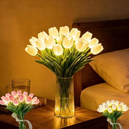 Romantisk LED-tulipanlampe – Batteridrevne LED-tulipaner, der kombinerer blomsterdekoration med blød stemningsbelysning