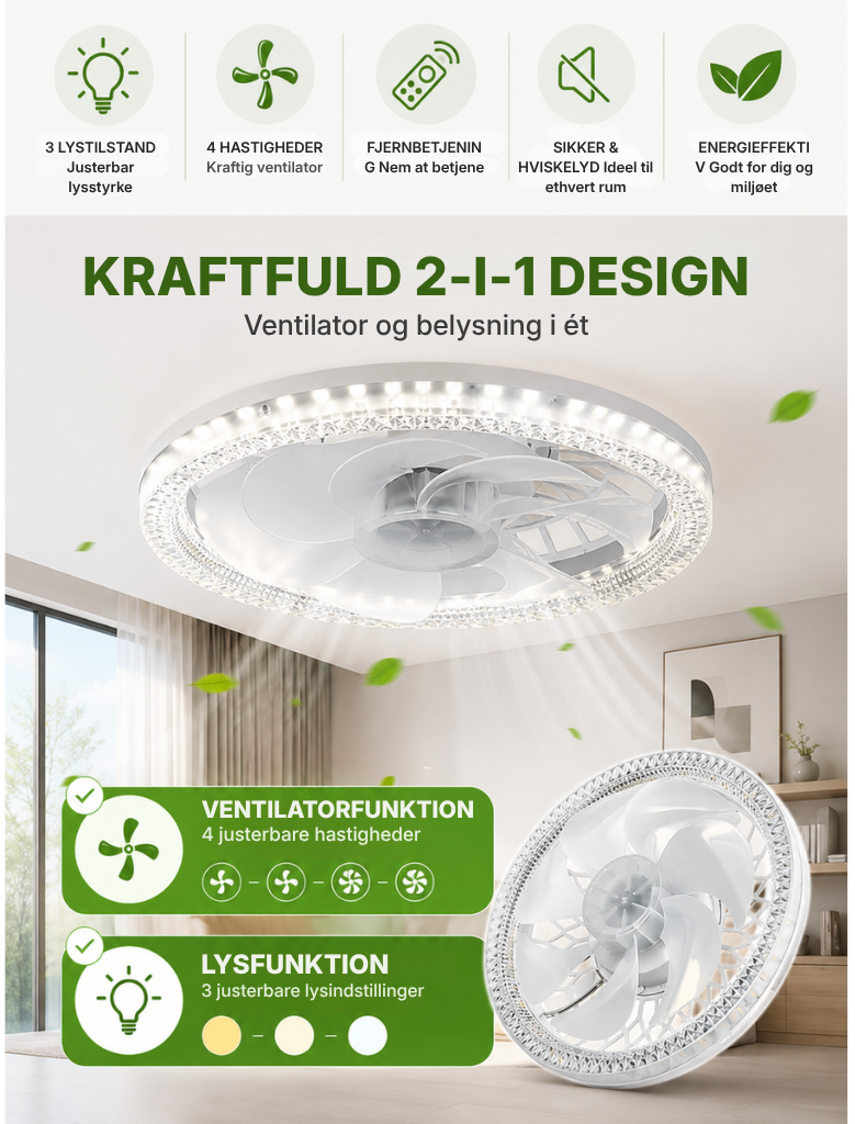 LumaBreeze™ | Smart dæmpbar E27 LED loftventilator lampe