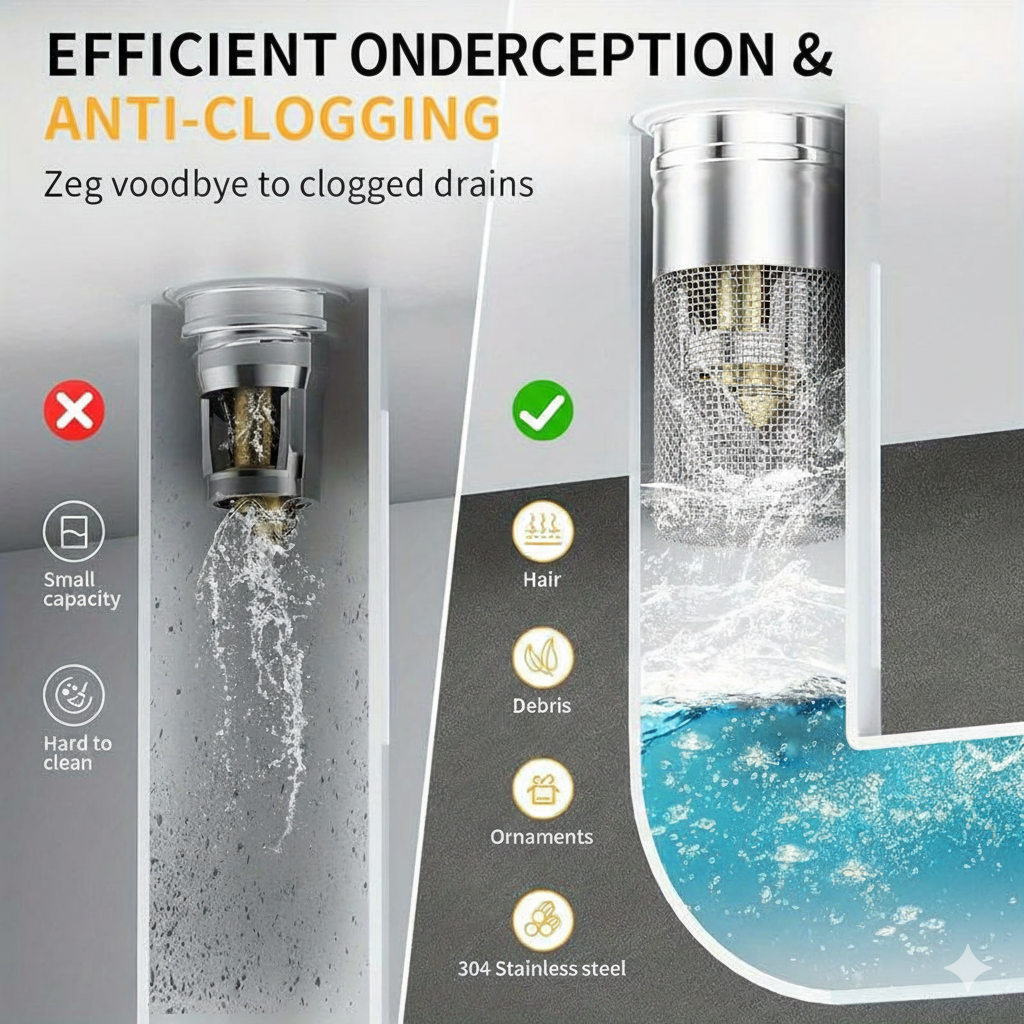 2-i-1 Afløbsprop og Hårsi til Håndvasken