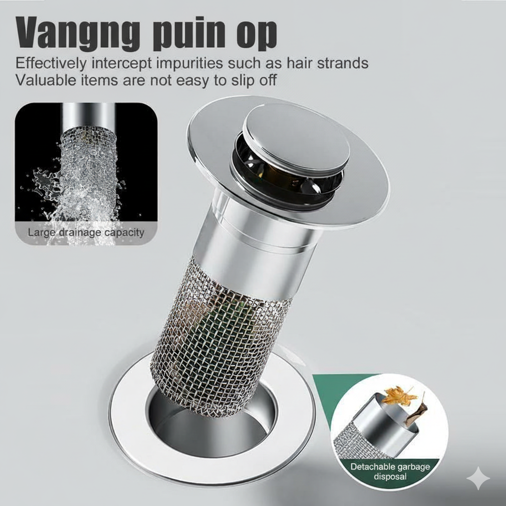 2-i-1 Afløbsprop og Hårsi til Håndvasken