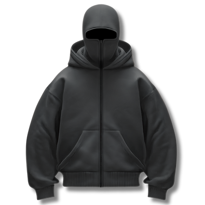 Anti-Social Ninja Hoodie™ - Hoodie med lynlås og integreret maske – Unisex