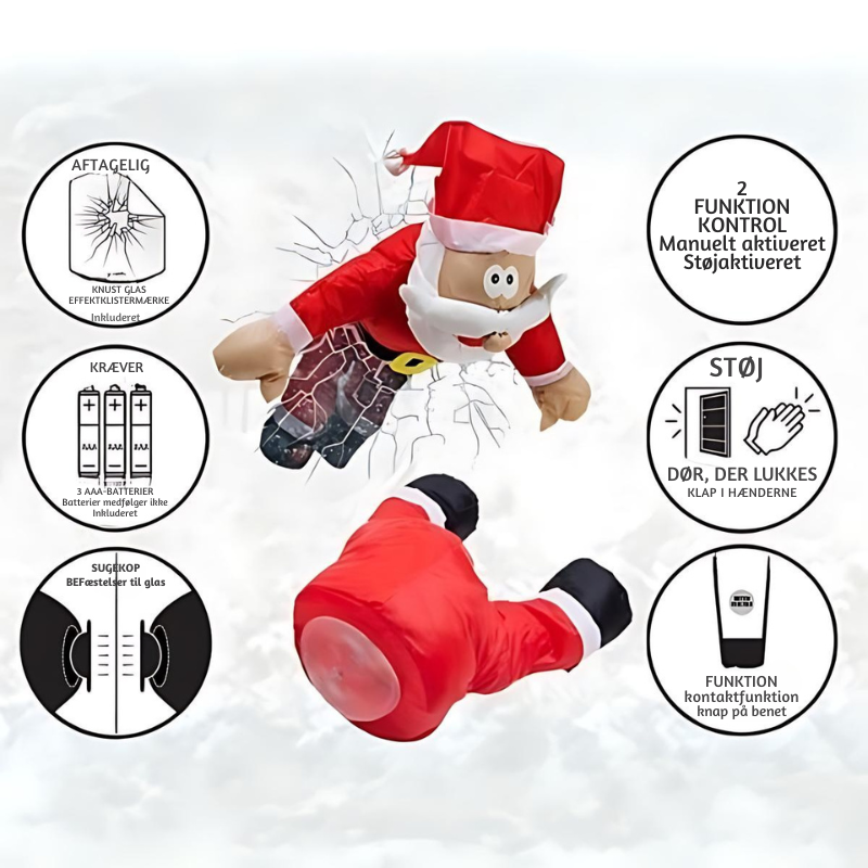 JollyCrash™ – Julemand og Rensdyr Vindues-Crash Dekoration