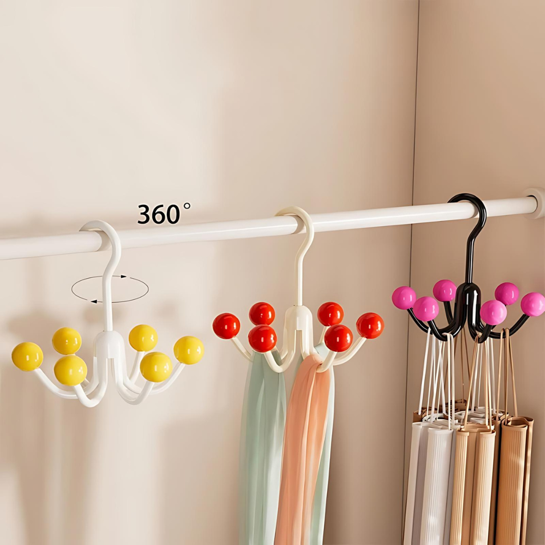 GlideHolder® HangerHooks: 360° Drejelig 6 Klo Kroge Skabsorganizer Bøjle