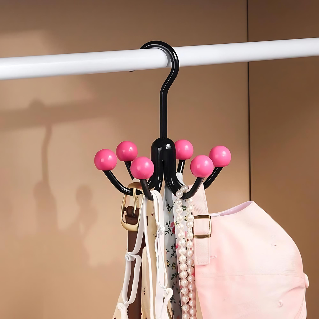 GlideHolder® HangerHooks: 360° Drejelig 6 Klo Kroge Skabsorganizer Bøjle