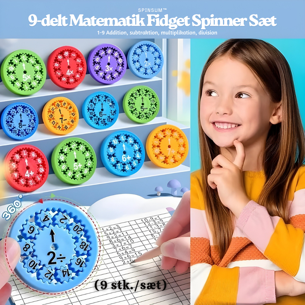 MathSpin™ – 9-delt Matematik Fidget Spinner Sæt
