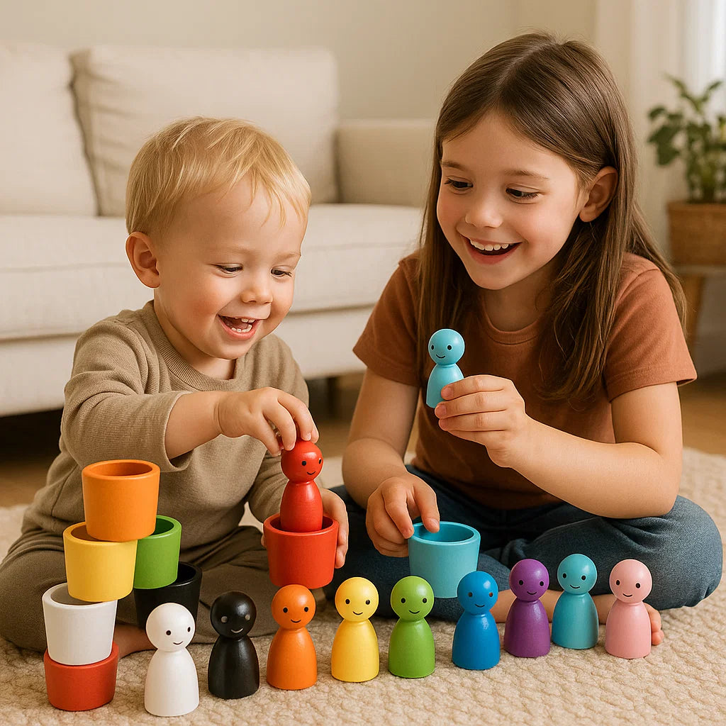 FarveLegTræ | Montessori farvesorteringsspil i træ med bægre