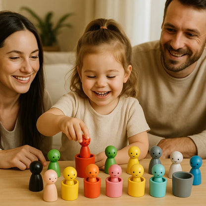 FarveLegTræ | Montessori farvesorteringsspil i træ med bægre