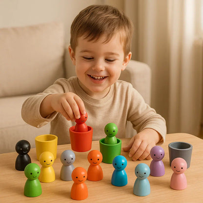 FarveLegTræ | Montessori farvesorteringsspil i træ med bægre