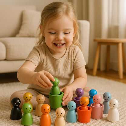 FarveLegTræ | Montessori farvesorteringsspil i træ med bægre