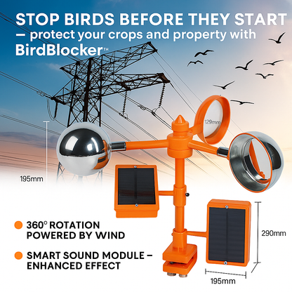 BirdBlocker™ – Effektiv fugleskræmmer drevet af vind, sol og lyd