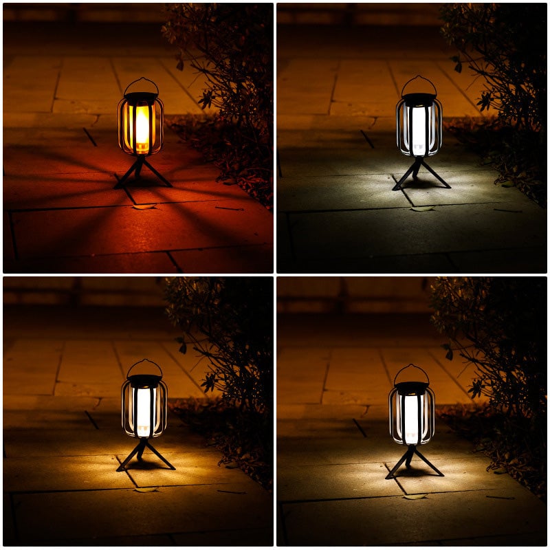 CampFlameGlow™ - Lampe med realistisk flammeeffekt – Opladelig via USB & solenergi