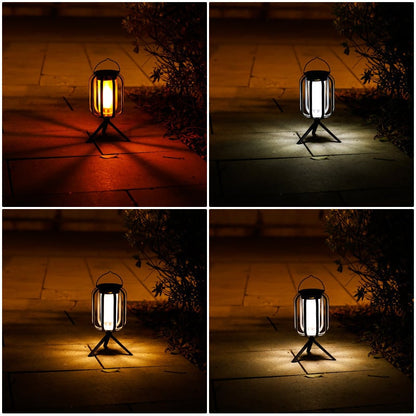 CampFlameGlow™ - Lampe med realistisk flammeeffekt – Opladelig via USB & solenergi