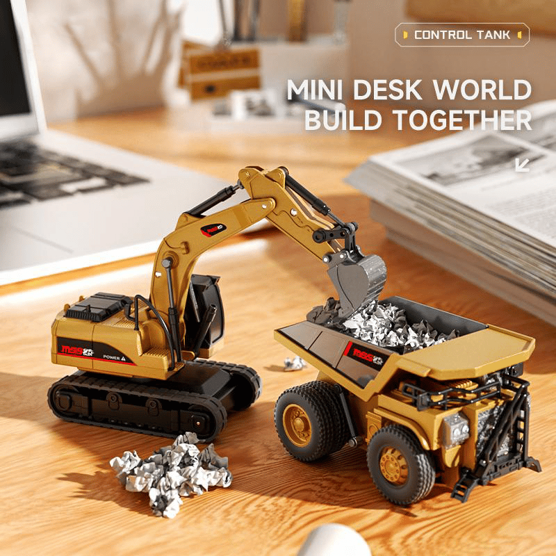 ByggeBevægelse™ 1:64 Premium Mini RC Byggesæt i Metal – Gaffeltruck, Gravemaskine & Tippelastbil