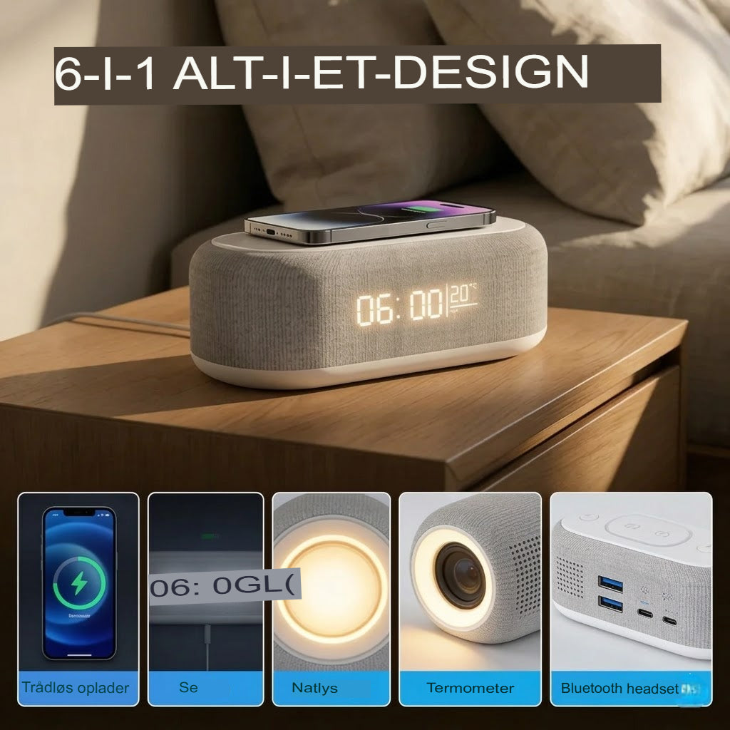 ClockStation™ – 6-i-1 trådløs ladestation med flere funktioner