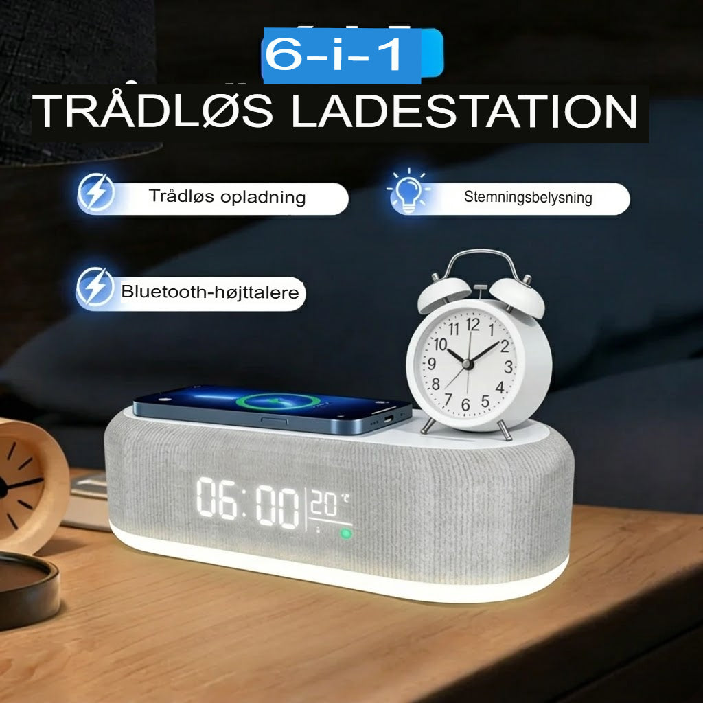 ClockStation™ – 6-i-1 trådløs ladestation med flere funktioner