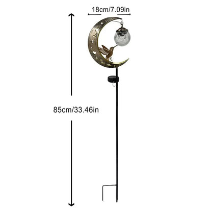 Lumicharm™ | Solcelledrevet havestander – kolibri måne crackle glas