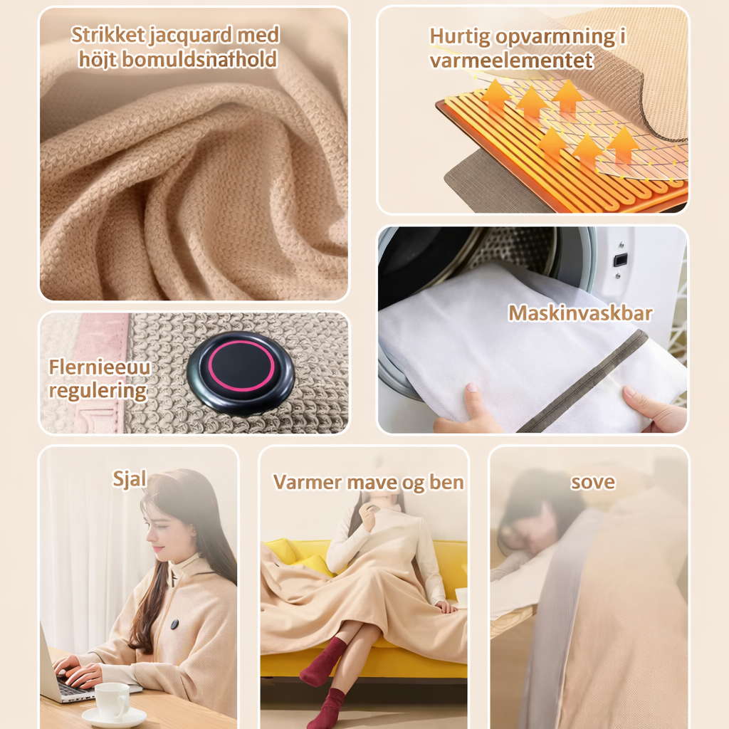 🔥 Vinterudsalg – 50% rabat ❄️ Bærbart blødt elektrisk varmetæppe med lynlås (shawl) ☀️ – Abrikosfarvet