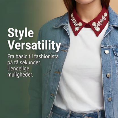 EleganCrest™ – Falsk Skjortekrave med Diamant- & Perledetaljer