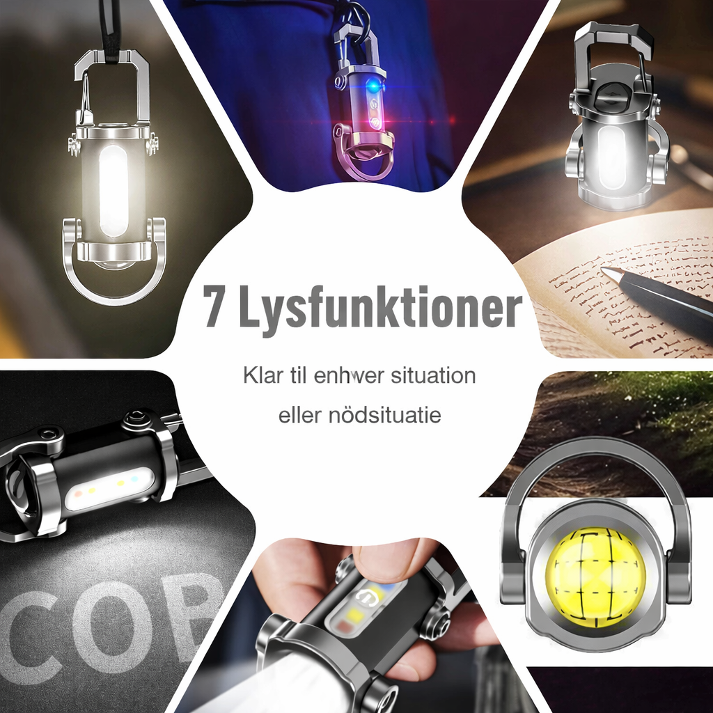 Bærbar genopladelig kraftig nøgleringslommelygte