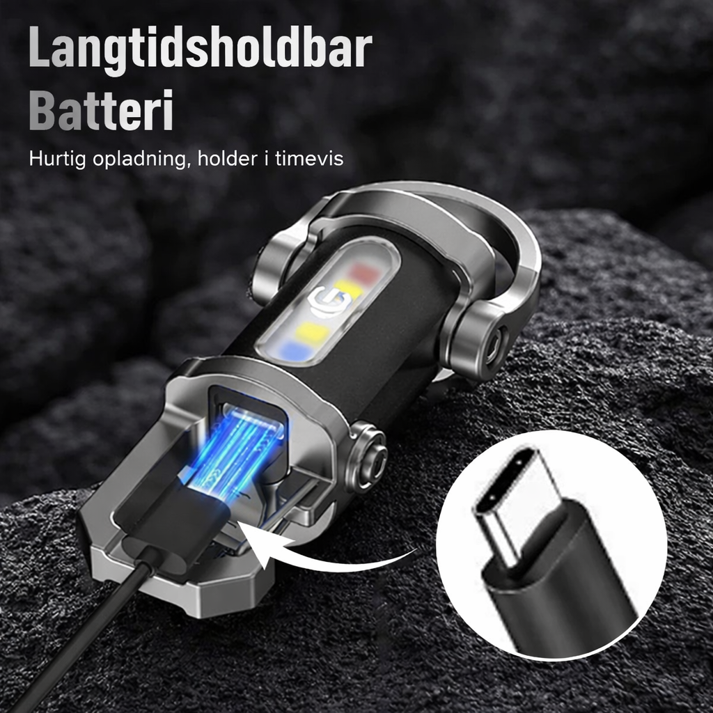 Bærbar genopladelig kraftig nøgleringslommelygte