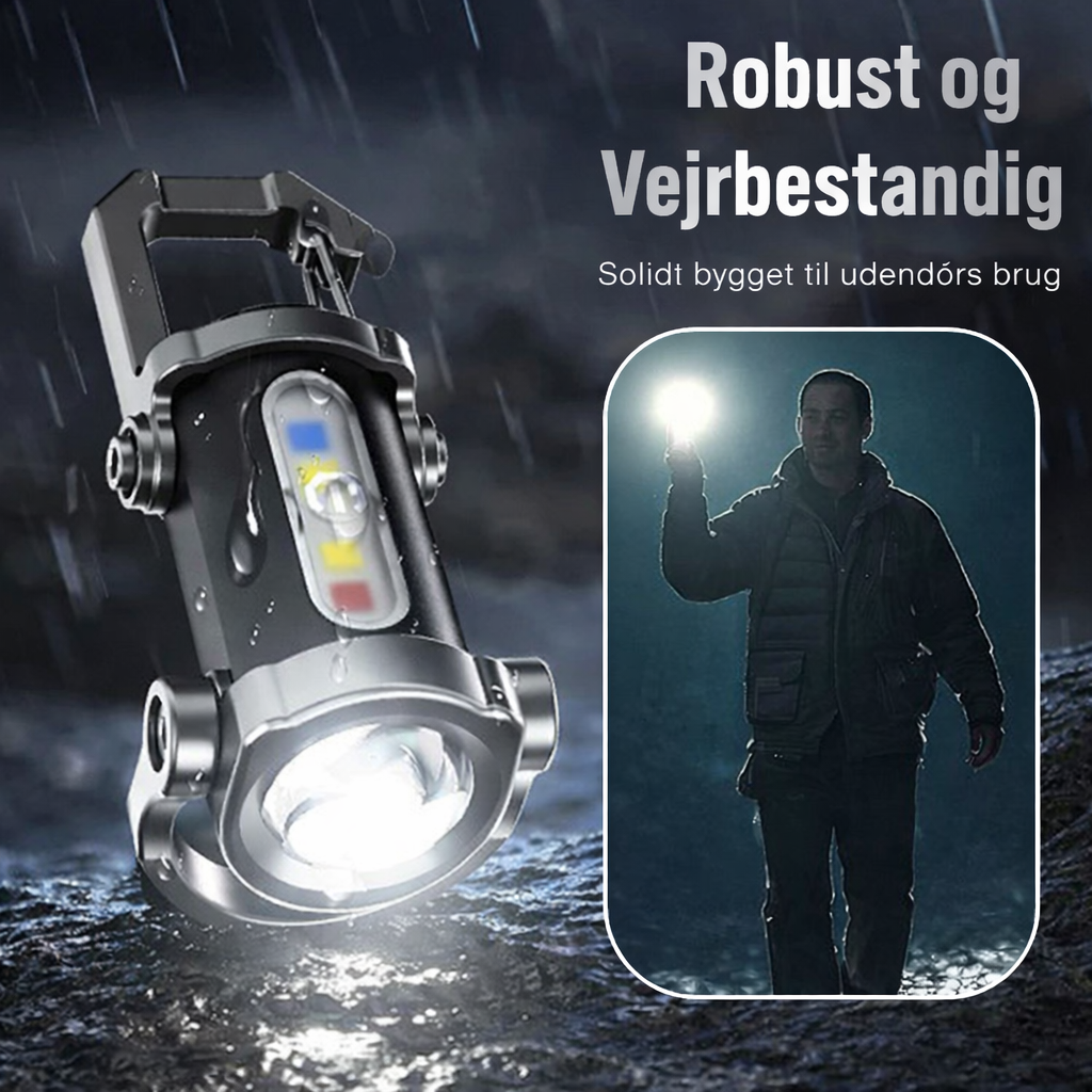 Bærbar genopladelig kraftig nøgleringslommelygte