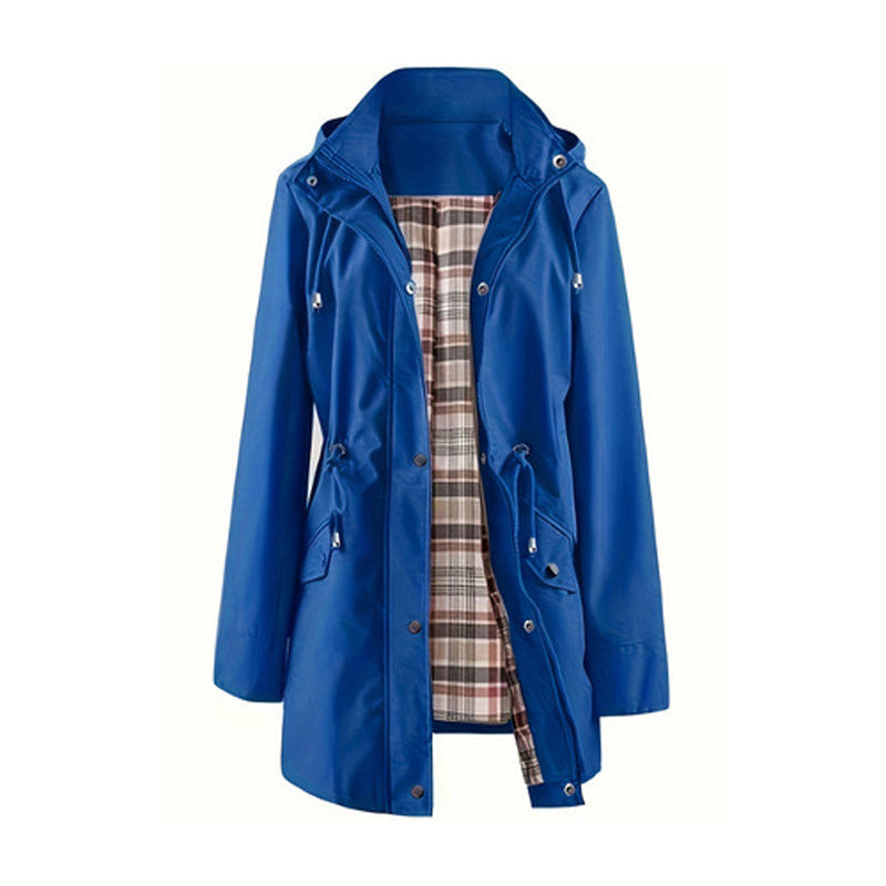 Mellemlang vindjakke med hætte, snøre og lynlås