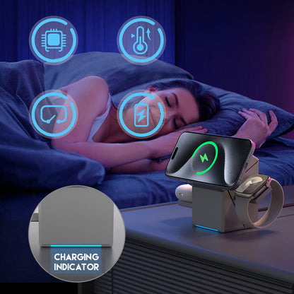 3-i-1 Foldbar Magnetisk Trådløs Oplader – Hurtig opladning til telefon / smartwatch / ørepropper: Kompakt & sikker!