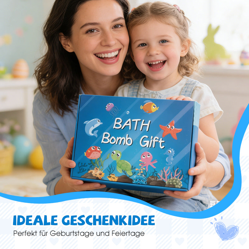 🛁 60% RABAT! 🎁 12-delt badbombe-gavesæt til børn – farverige, duftende & hudvenlige ✨