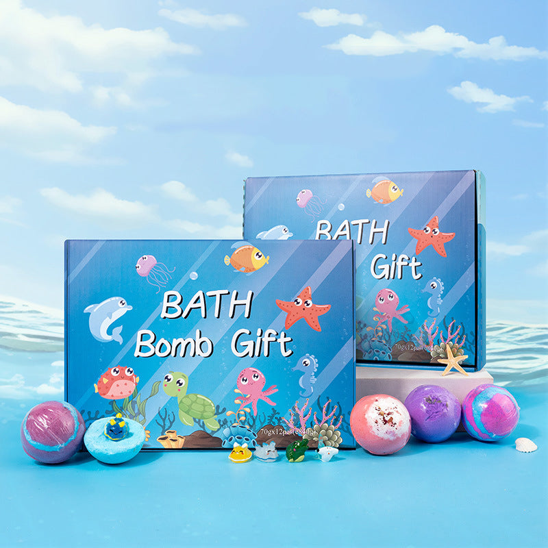 🛁 60% RABAT! 🎁 12-delt badbombe-gavesæt til børn – farverige, duftende & hudvenlige ✨